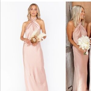 Show Me Your Mumu Jasmine Halter Maxi Dress - Rose Gold Luxe Satin XS | NWT